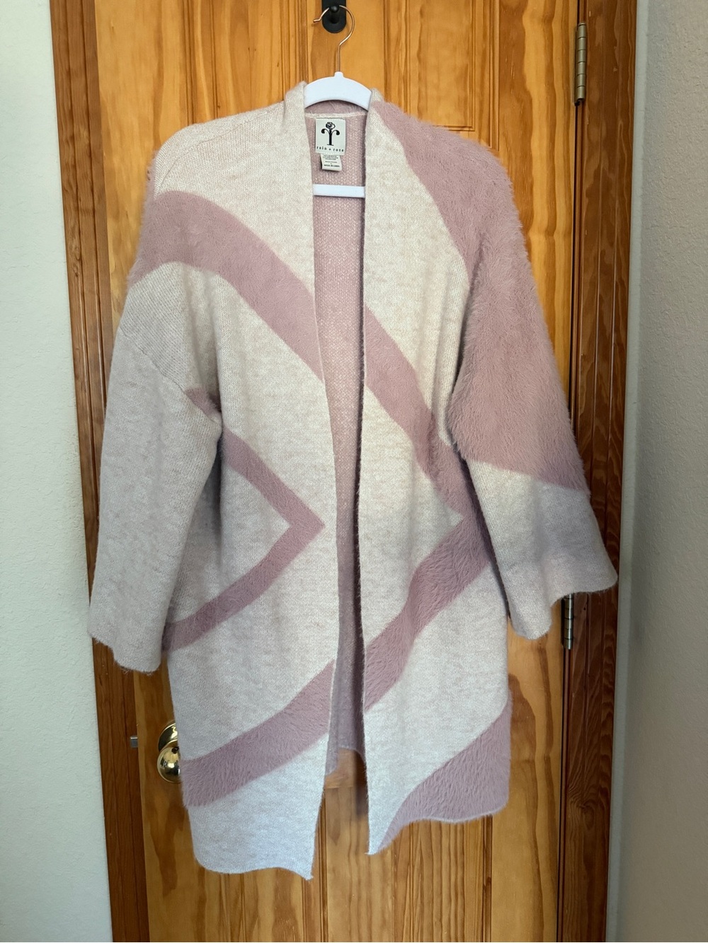 Rain + Rose Pink/Mauve Fuzzy Long Sweater Cardigan Size Large